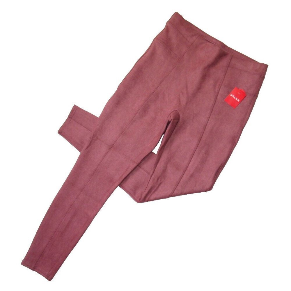 NWT SPANX 20322R Faux Suede Leggings in Rich Rose Seamed Pull-on Pants L